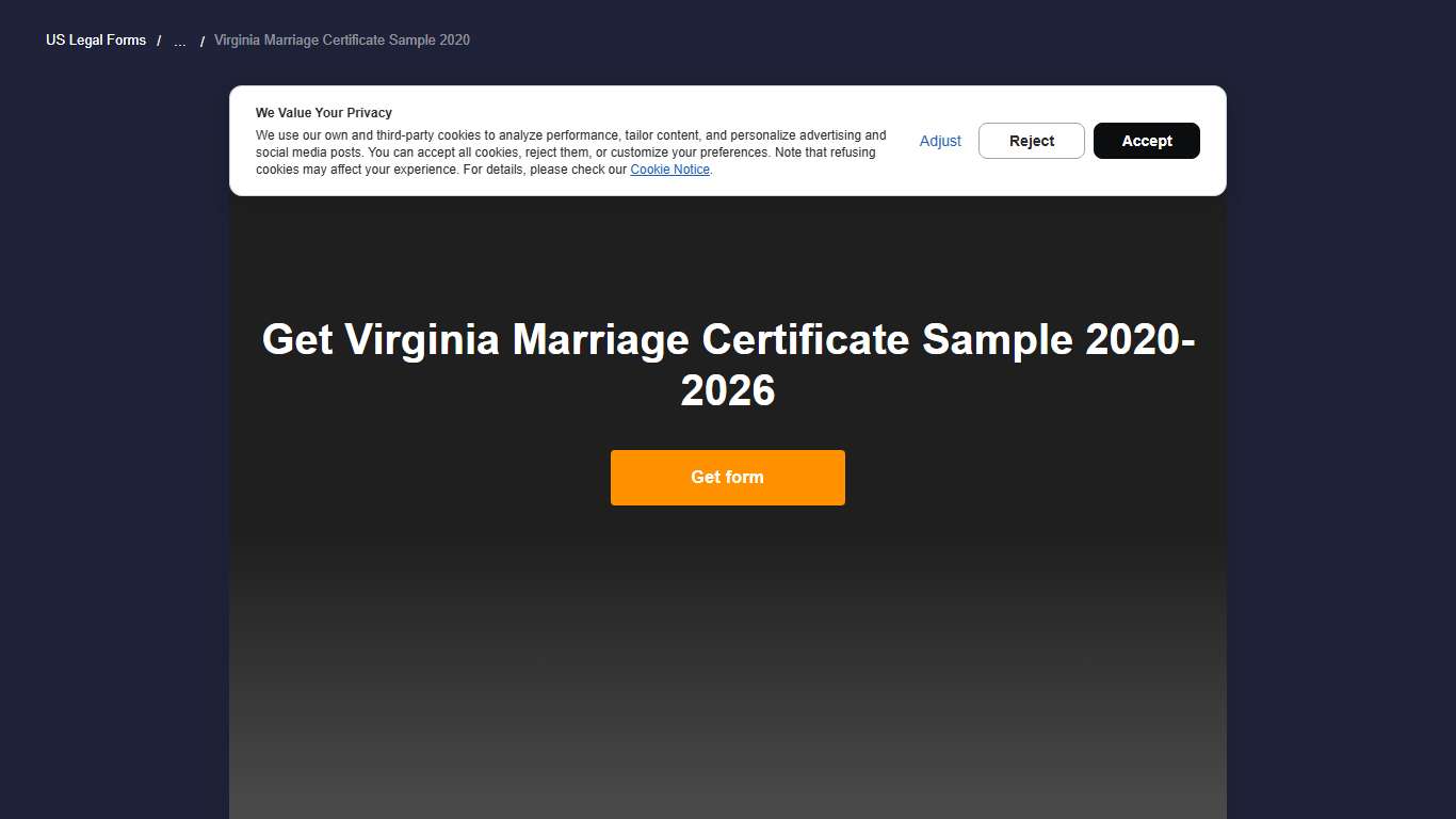 Virginia Marriage Certificate Sample 2020-2026 - Fill and Sign Printable Template Online